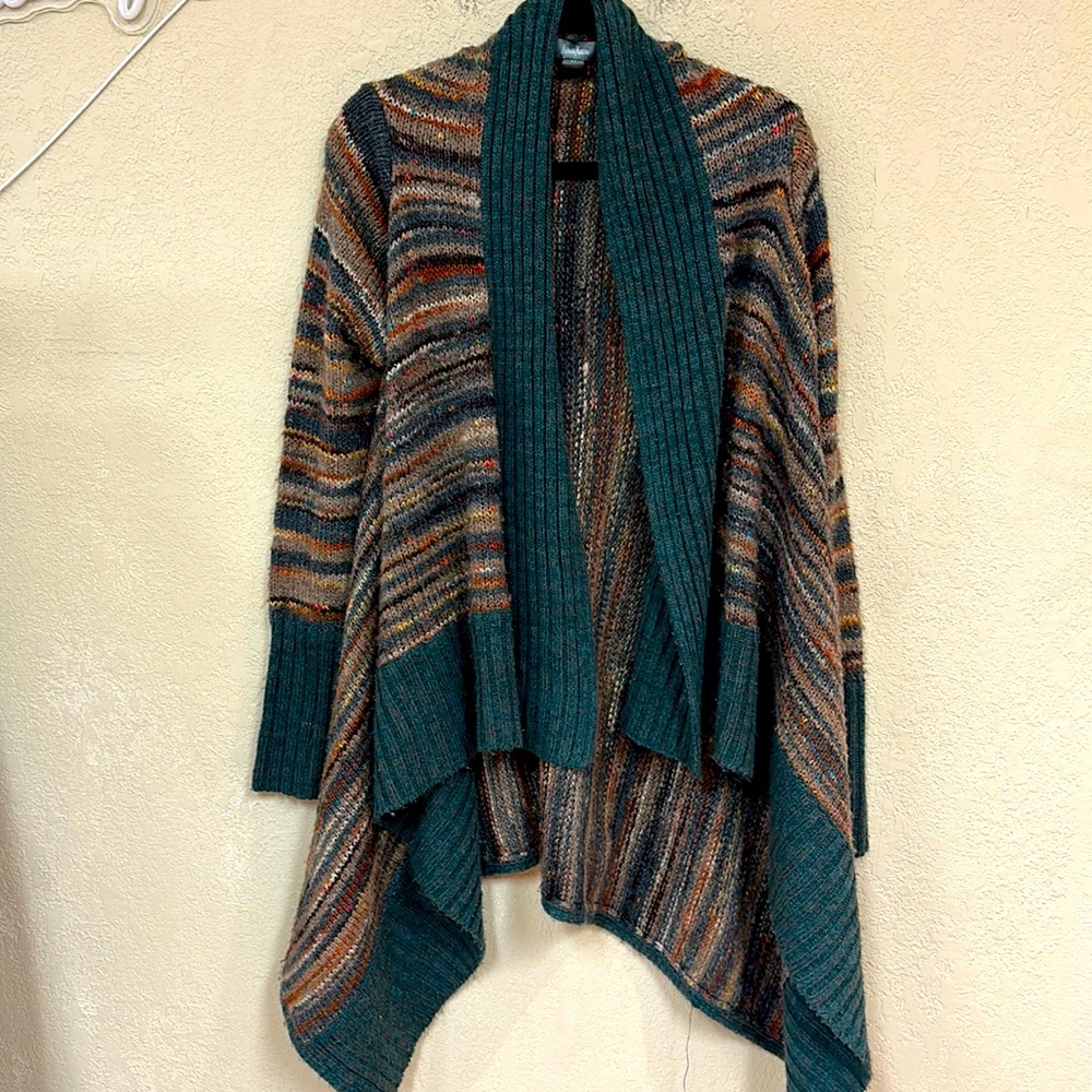 Neiman Marcus Teal Multicolor Striped Open Front Cardigan